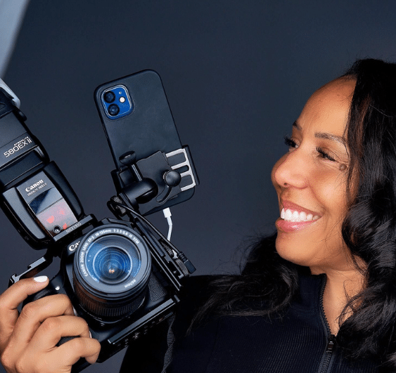 woman holding camera