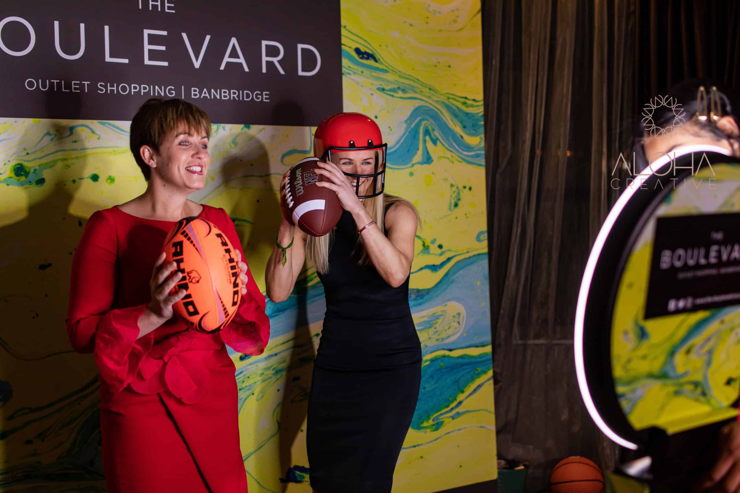 Event venue with modern branding and guest interaction space