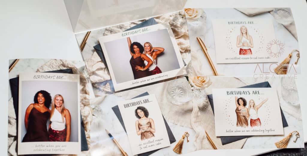 Instant 4x6 photo booth prints and AI birthday card designs from a birthday party in Charlotte, NC